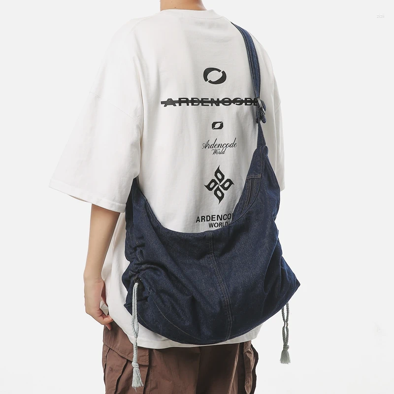 Totes Large Denim Women's Bag Canvas Shoulder Drawstring Messenger Y2K Eco Shopper Korean Satchel Pocket Jeans Handbag