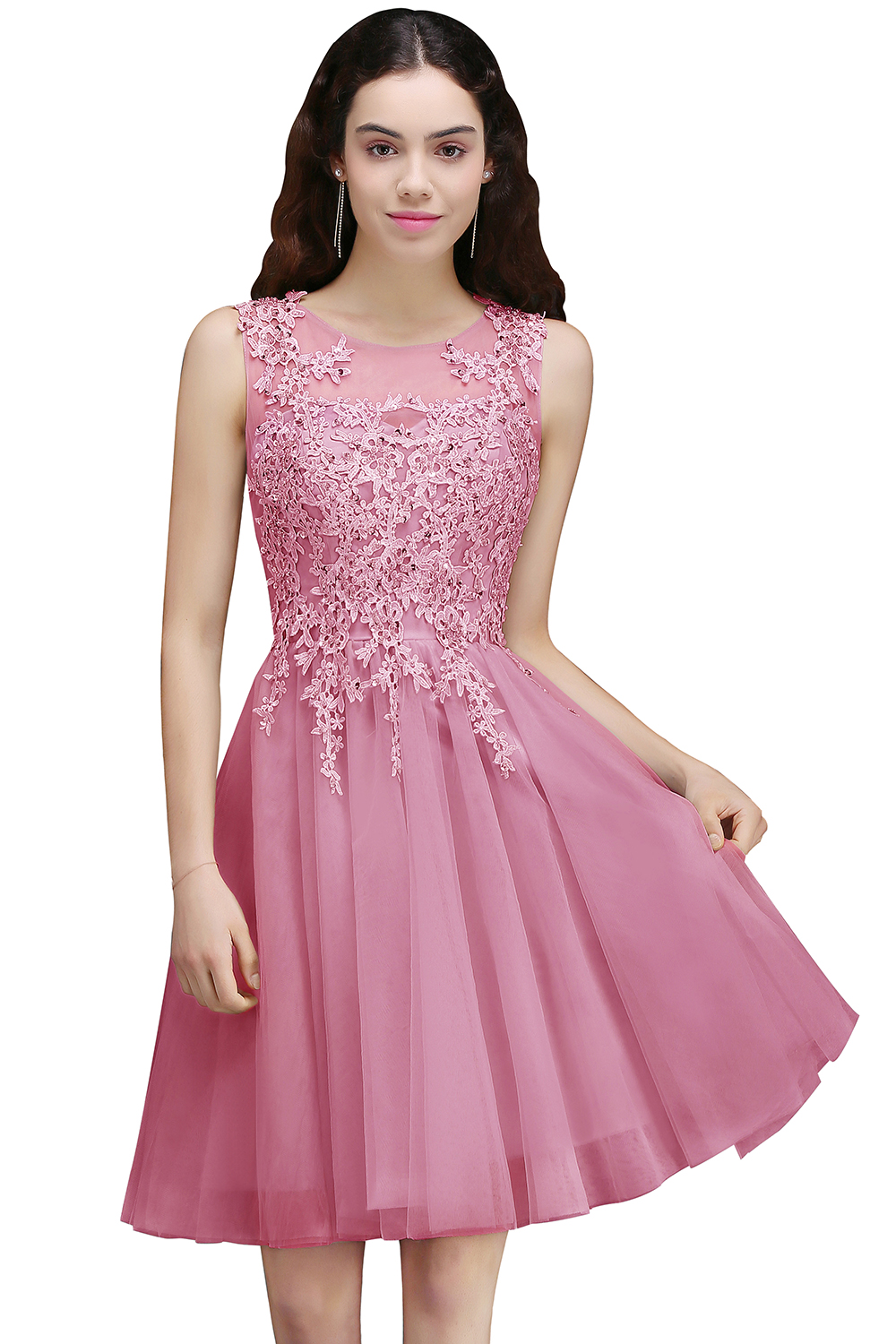 Dusty Pink A E Short Graduation Dreses Tulle Appliques Scoop Neck Junior Homecoming Dress Teens Tail Prom Party Gown Cps669 0912
