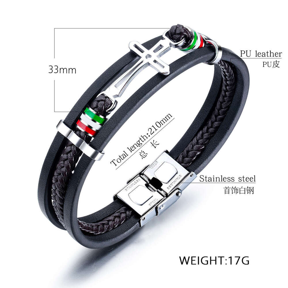 Designer Jewelry for Men Women Fashionable and versatile cross leather boyfriend personalized handmade woven multi layer hip-hop bracelet accessory - view 6
