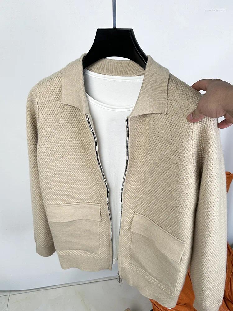 Men's Sweaters Cardigan Zipper Knitted Jacket Trend Autumn And Winter Simple Loose Stand Up Collar Real Pocket Sweater Top