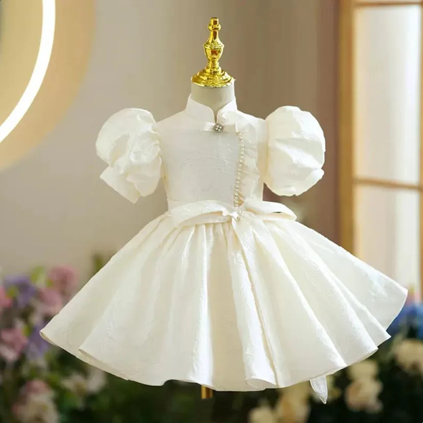 Childrens Evening Dress Bow Spanish Retro Girl Birthday Baptist Party Eid al Fitr Red Dress R250424