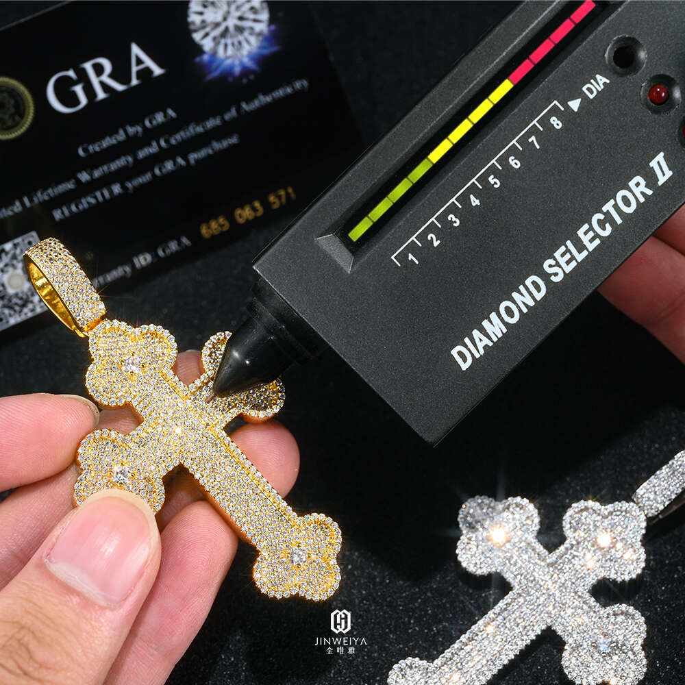 iced out S Sier Gold Plated VVS Moissanite Hip Hop Cross Pendant For Necklace