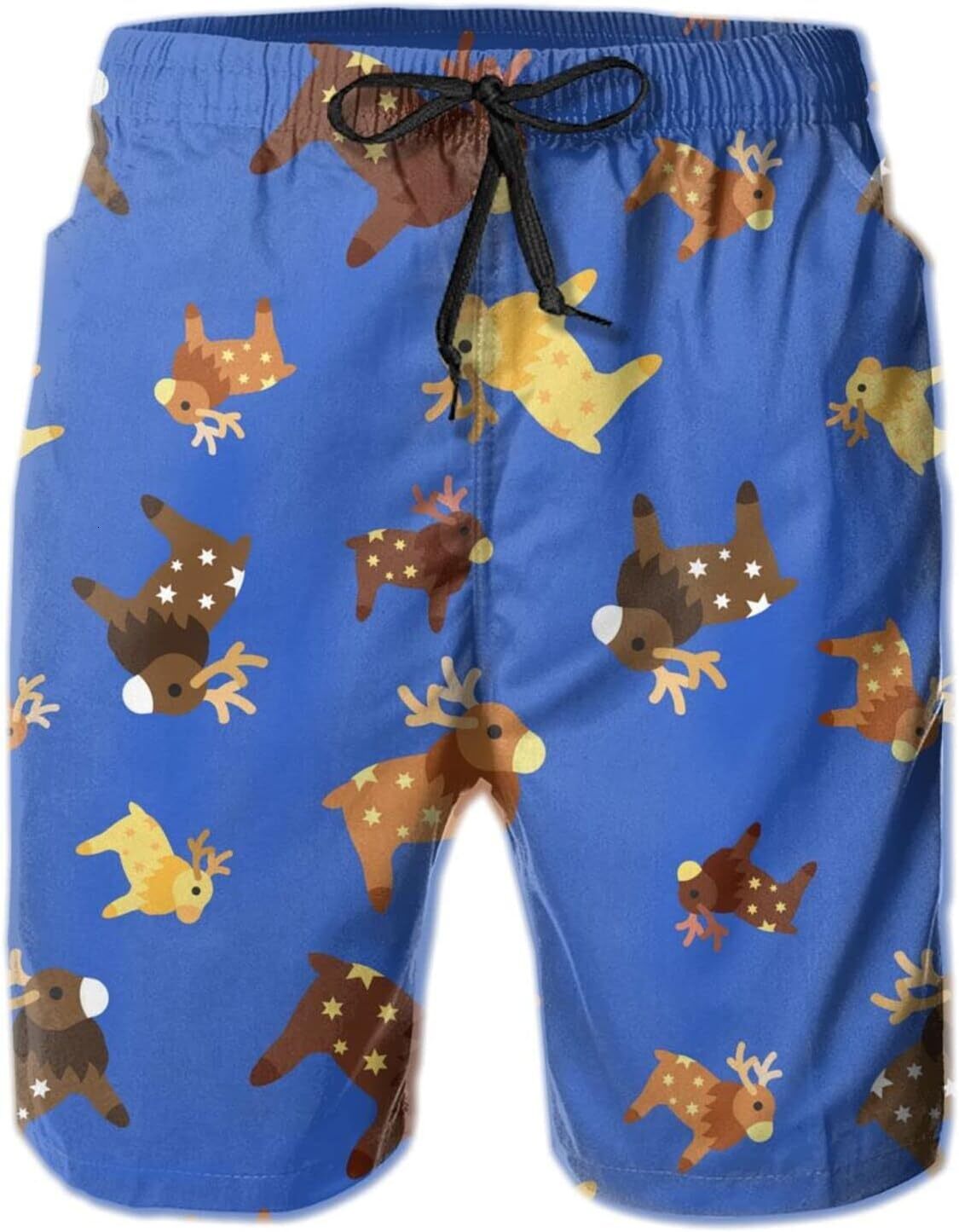 Mens Shorts 3D Printed Pattern Cartoon Deer Swim Trunks Quick Dry Stylish Beach Board Swimwear