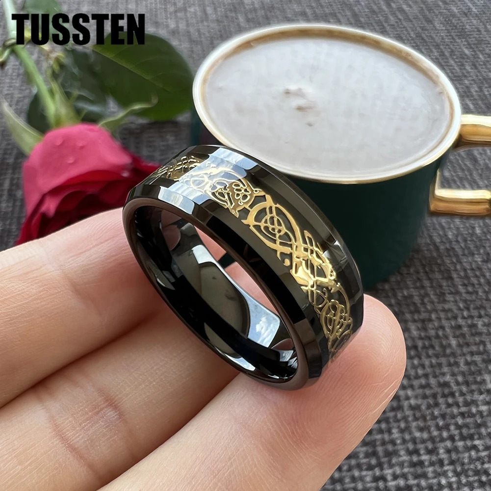 Drop TUSSTEN 8MM Dragon Ring Tungsten Wedding Ring Mens and Womens Diagonal Polishing Edge Classic Jewelry 240905