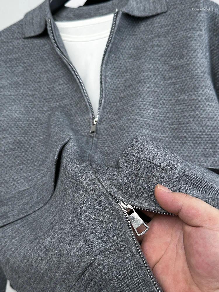 Men's Sweaters Cardigan Zipper Knitted Jacket Trend Autumn And Winter Simple Loose Stand Up Collar Real Pocket Sweater Top