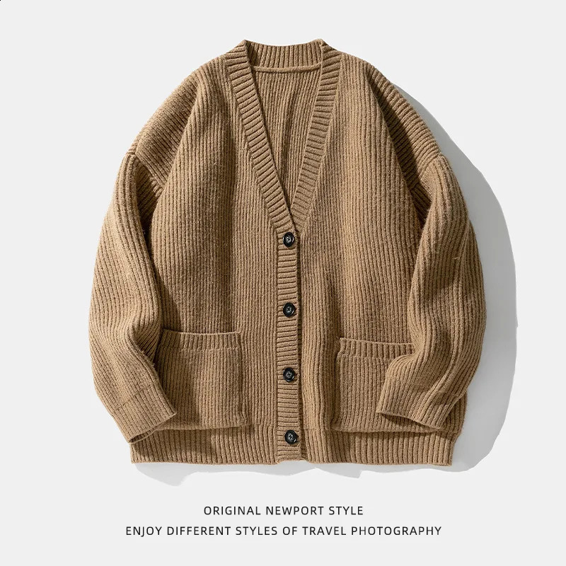 Thick Needle Heavy Texture Cardigan Sweater Men 2024 Autumn and Winter Couples with A Simple Solid Color Coat 240905 - view 5