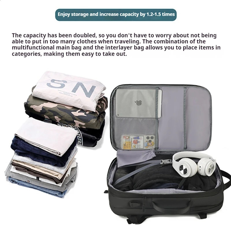 Free Shipping XOKY Expandable Travel Backpack For Men Business School Large Capacity USB Laptop Waterproof Fashion 2303 240903 Designer Bag Luxury Bag