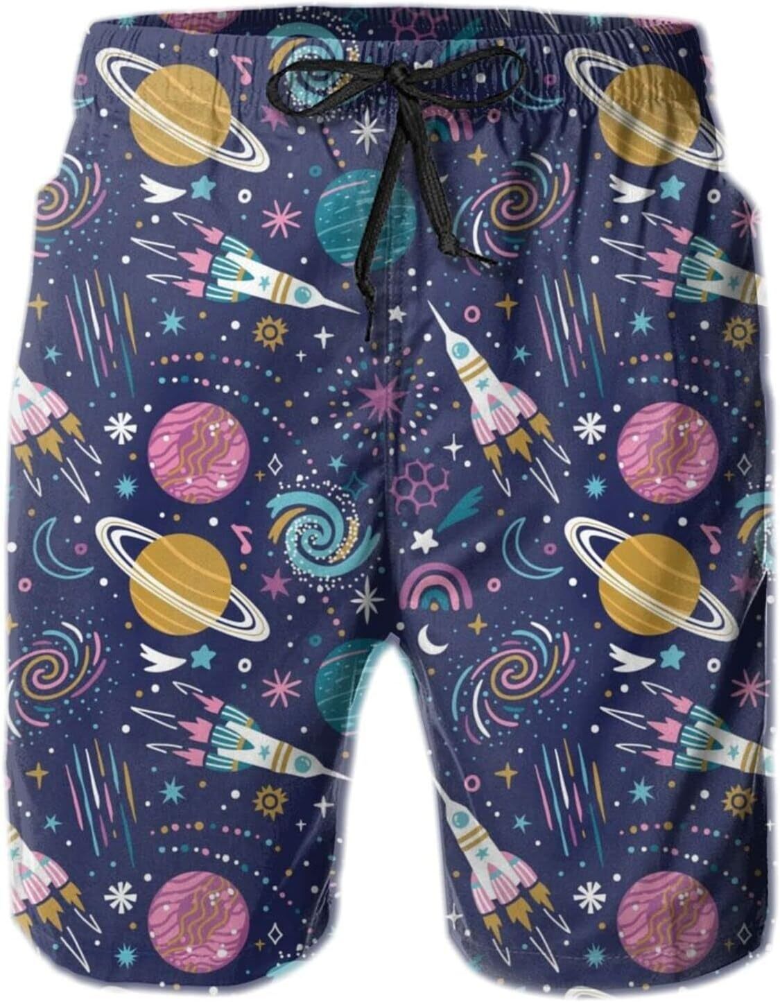Mens Shorts 3D Printed Pattern Colorful Universe Swim Trunks Quick Dry Fashion Beach Board Swimwear