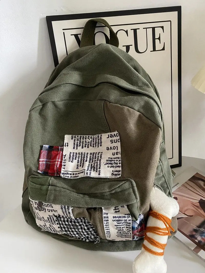 JIAERDI Y2k Grunge Green Backpack Womens Harajuku Patchwork Canvas School Retro Leisure Mochila Aesthetics 240903