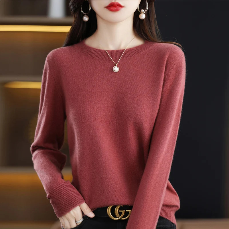 100% wool cashmere sweater womens loose casual knitted round neck highquality autumn and winter 240905