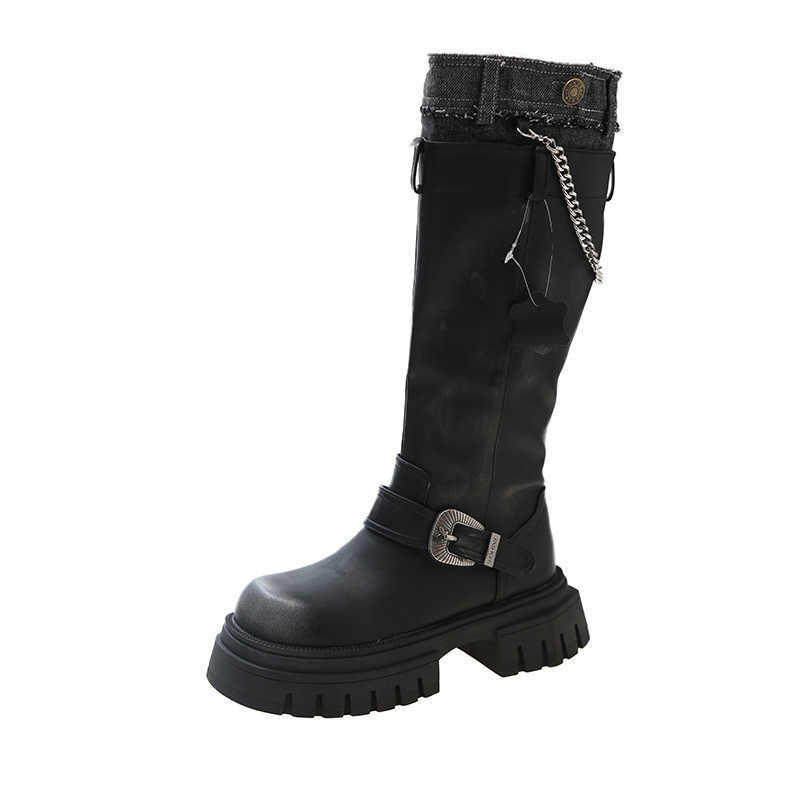 Brown Knee Thick Martin Boots Soled Women Boots Leather Long Fashion Boots Autumn Model Slim Tall Knight Boots 240826