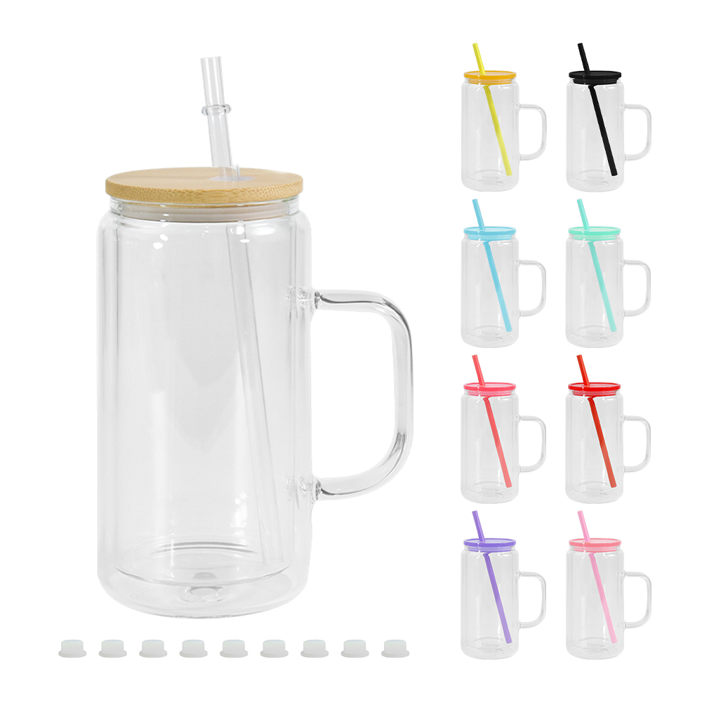 12oz snow globe sublimation glass mug tumbler with handle colored plastic lid blank sub car cup 650ml glass tea coffee beer mug beverage drinking tumb