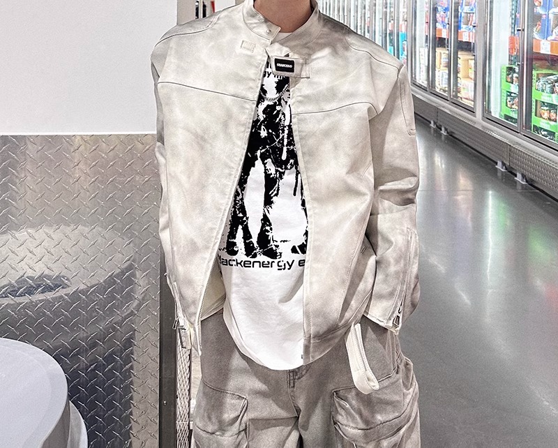 Men's Jackets Y2K Style PU Leather Coat Streetwear Fashion Turn-down Collar Zip-up Leather Coats Autumn Winter Chic Outerwear