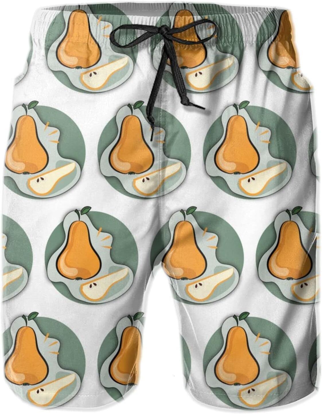 Mens Shorts 3D Printed Pattern Pear Swim Trunks Quick Dry Stylish Beach Board Swimwear