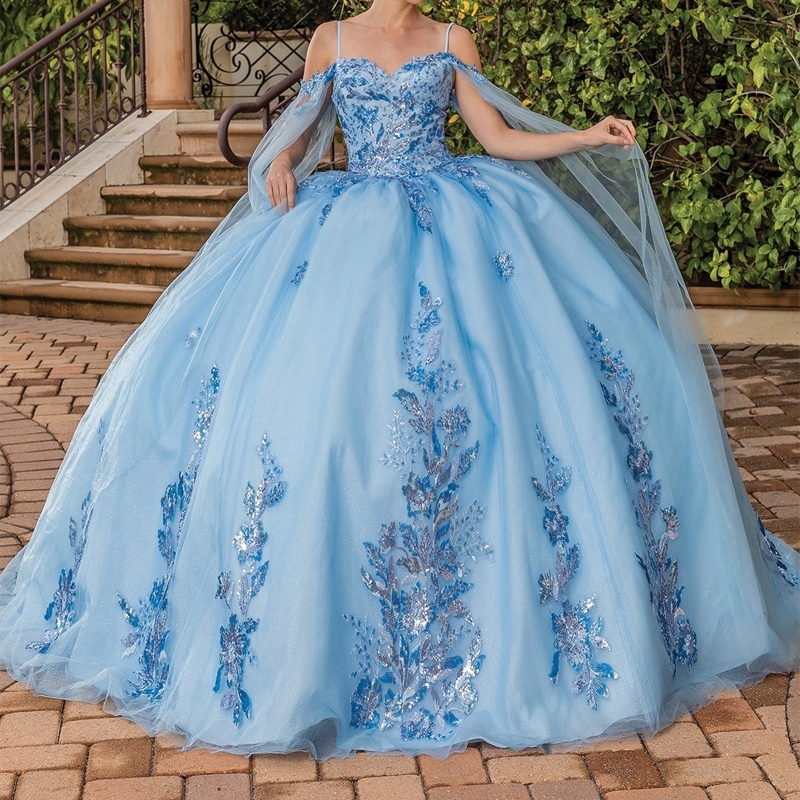 Sku Blue Quinceanera Dresses Sequin Applique Lace Beads Crystal Tull Ball Gown Vestidos De 15 Anos XV Brithday Sweet 16 Dress