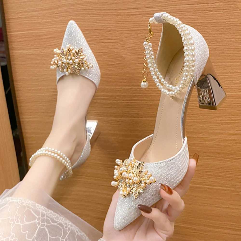 High Quality Shoes Women Summer High Heels Women Wedding Shoes Luxury Bride Gold Heels Mary Jane Shoes Ladies Pumps Sandals Womens Shoes T241227