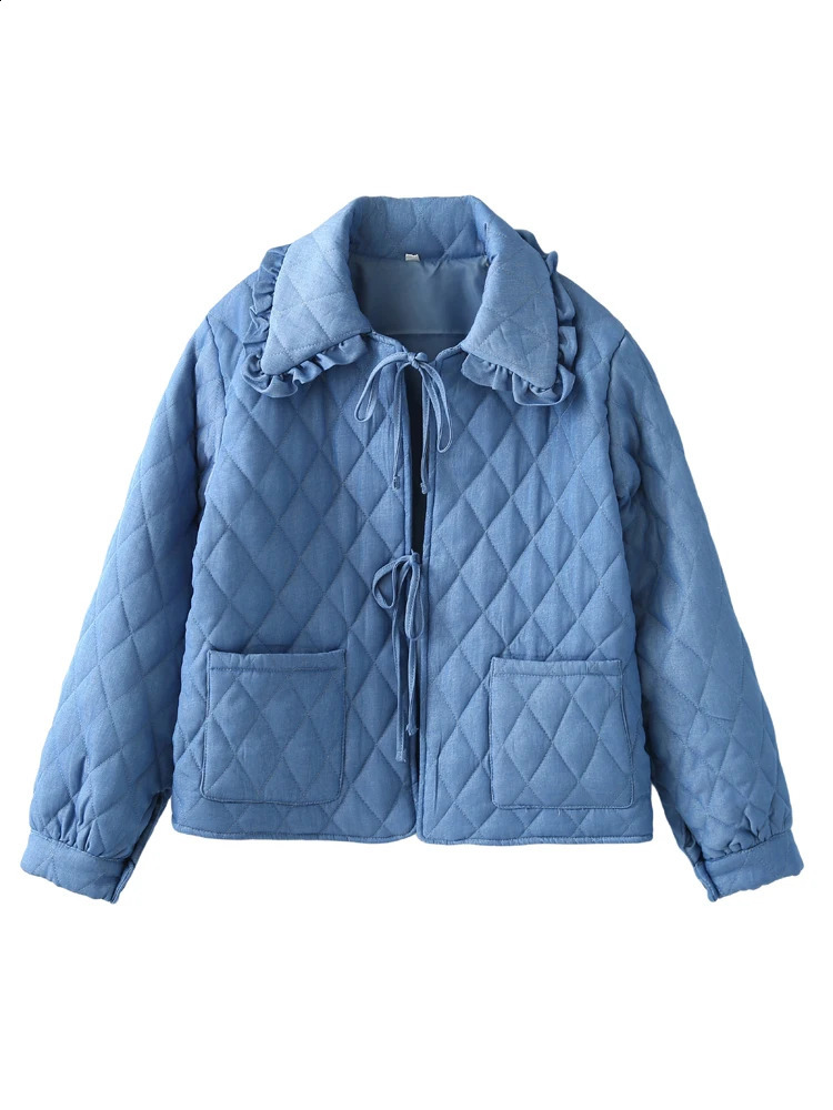 Kapuza Womens Tie Patch Pocket Jacket with Retro Collar Long Sleeve Unique Top 240902