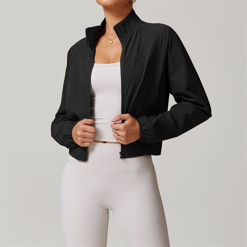 Women Jacket Sports Coat Windproof Yoga Clothes Quick-Drying Long Sleeve Top Zipper Fiess Cardigan