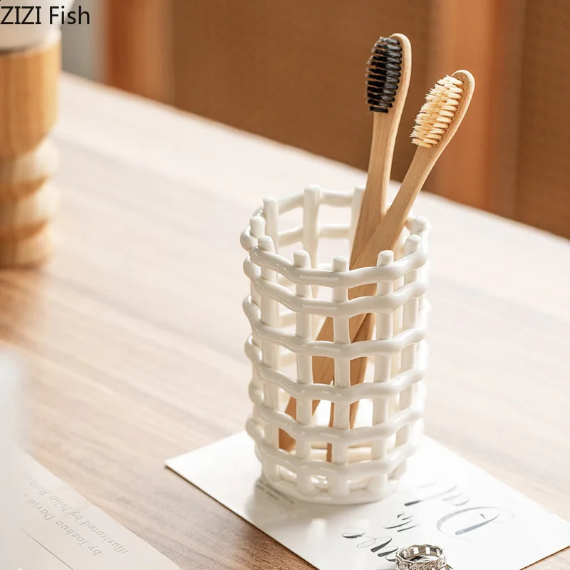 Creative Ceramic Toothbrush Cup Simple Toothbrush Storage Cup Drainage Toothbrush Rack Home Bathroom Accessories 240905