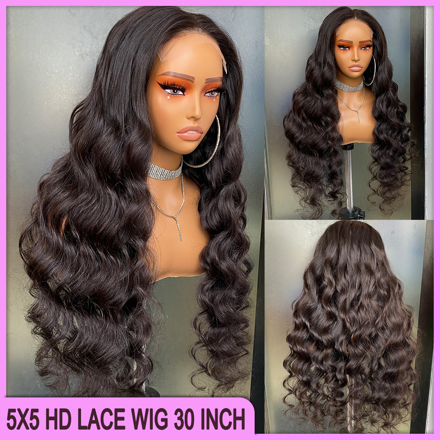 Malaysian Peruvian Indian Brazilian Double Drawn 1b Natural Black Body Wave 5x5 HD Lace Closure Glueless Wig 30 Inch 100% Raw Virgin Remy Human Hair