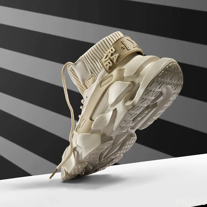 New High-top Beige Men's Sneakers Chunky Men Heighten Fashion Casual Plus Size atillas Damping Tennis Shoes 2023