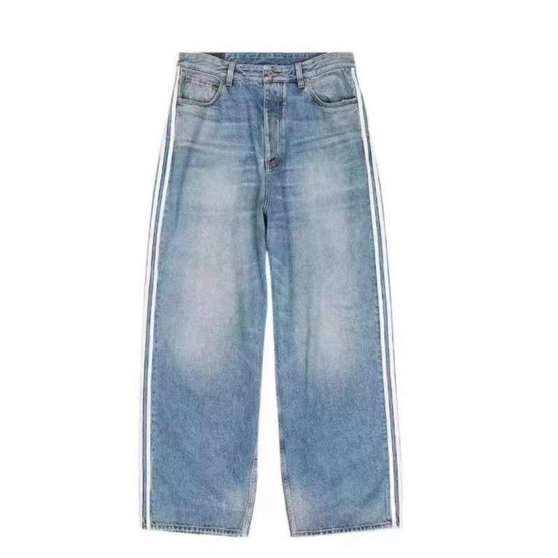 Men's Jeans American Style Vintage Wash Distressed Side Stripe Jeans Loose Fit Niche Design Sensibility Long Pants For Men Women