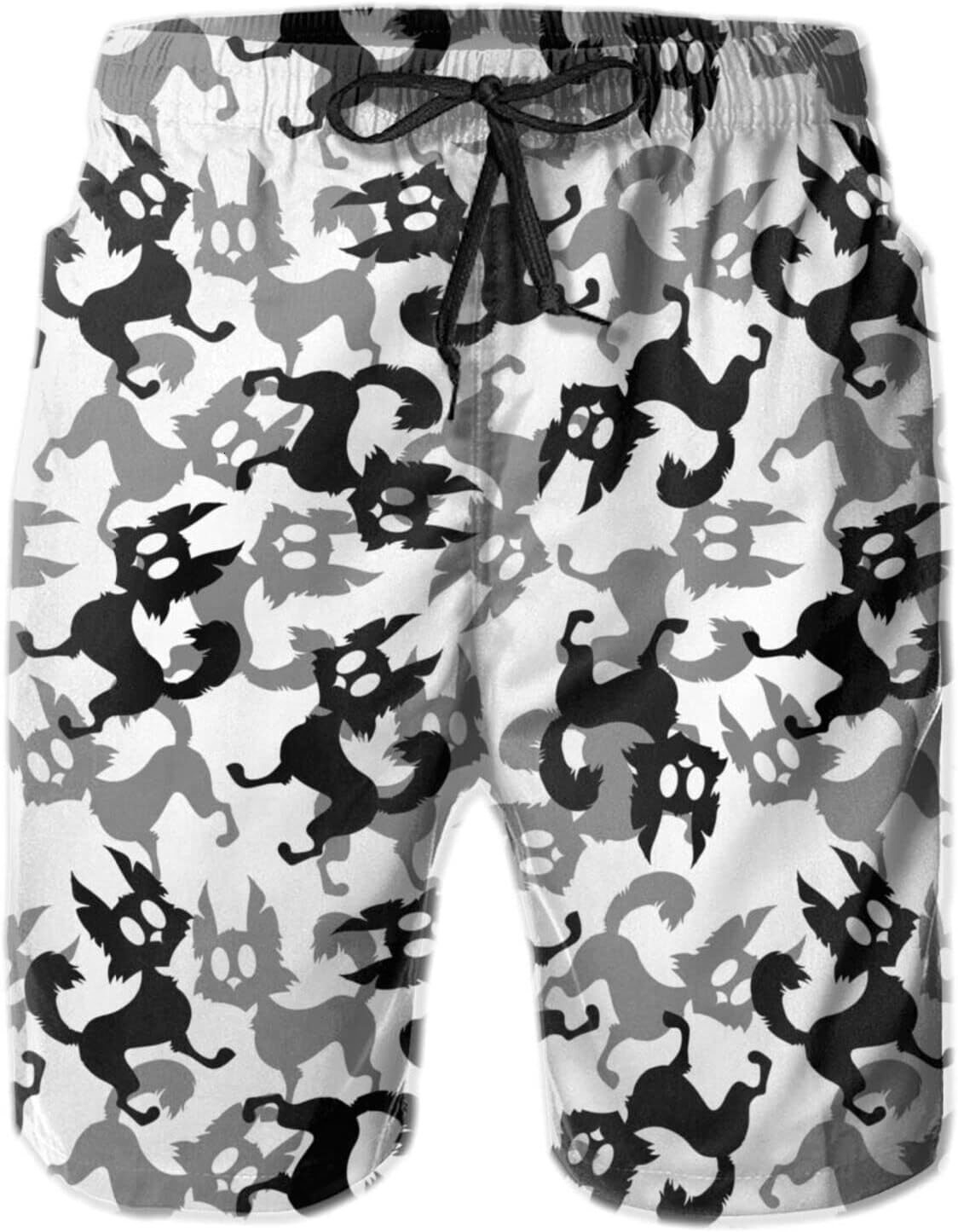 Mens Shorts 3D Printed Pattern Hand-Drawn Cat Silhouettes Swim Trunks Quick Dry Casual Beach Board Swimwear