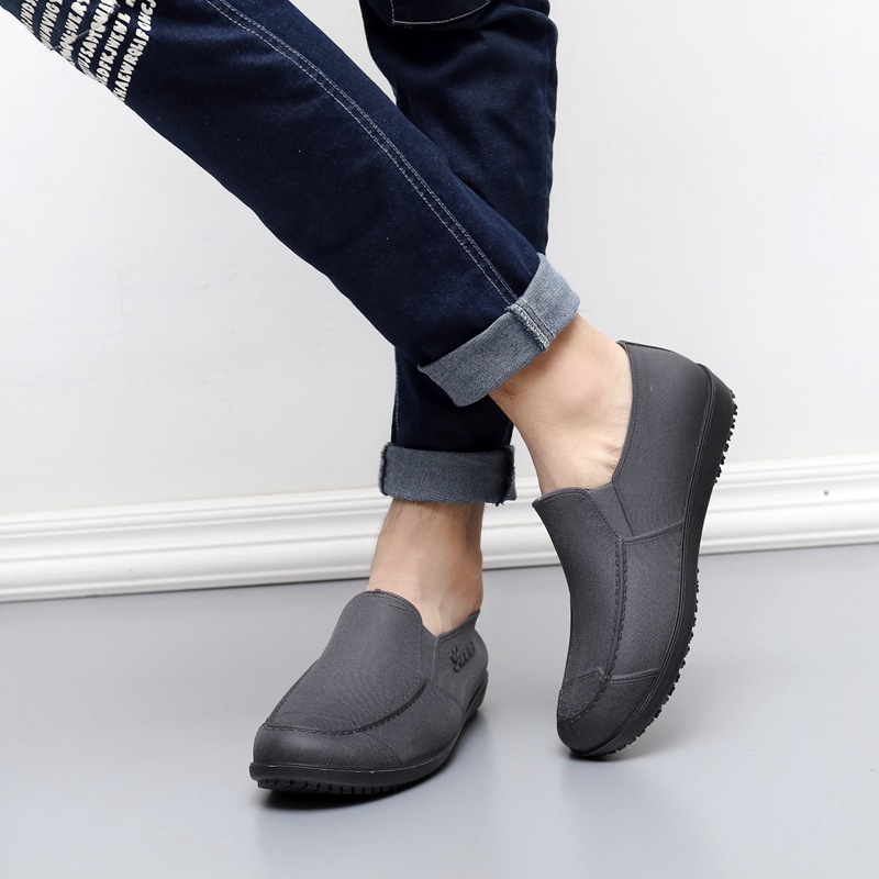 Non-slip Men Waterproof Garden Slip on Car Wash Work Elasticity Ankle Rain Boots Safety Shoes 783c