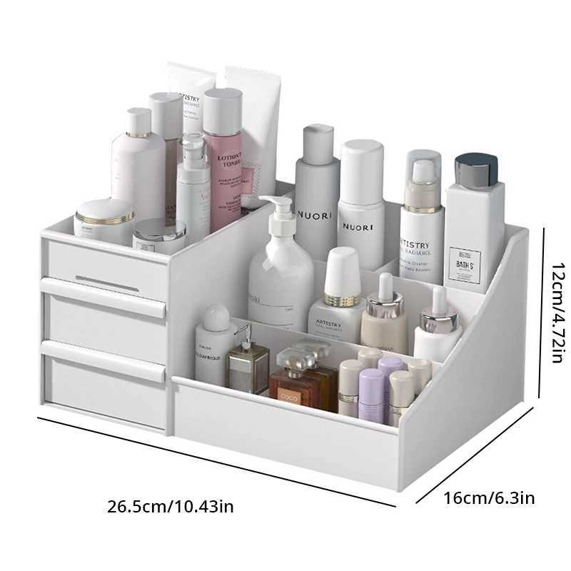 1pc White New Drawer Makeup Storage Box Dormitory Finishing Plastic Shelf Cosmetics Skin Care Dressing Table Desktop Y240906