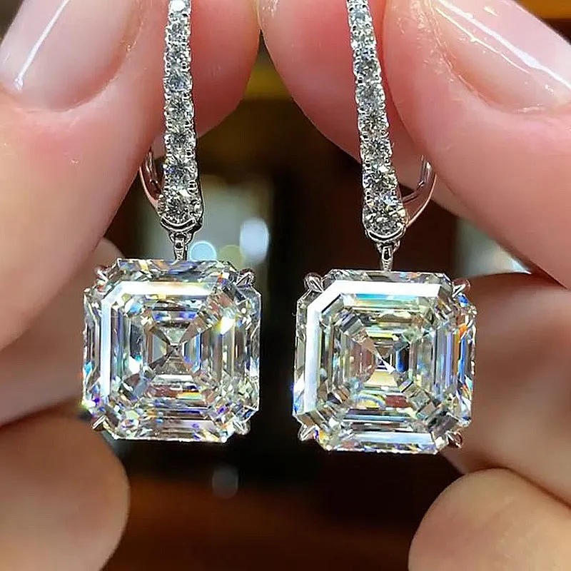 Sterg Sier Dangle Earrings for Women, Princess Cut White Topaz Jewelry, CZ Eternity Wedding Drop Earring Gift