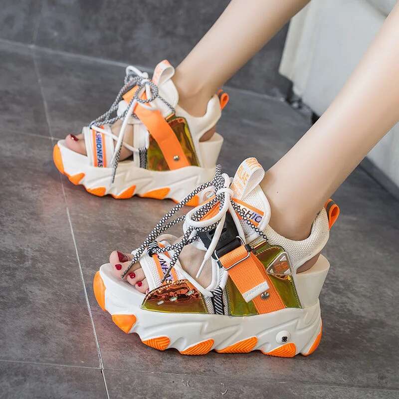 Maogu Mixed Color Shoes Sports Wedge White Women High Heel Beach Casual Shoe Leisure Lady Platform Chunky Sandals