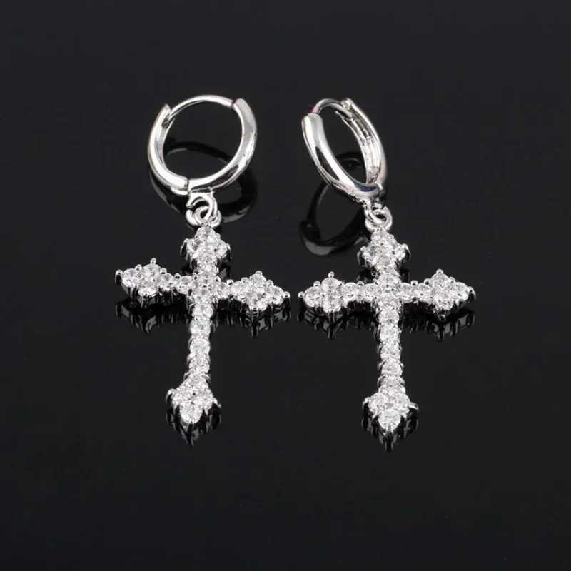 Korean Fashion Zircon Crystal Cross Womens Pendant Earrings Used for Gothic Punk Hip Hop Womens Perforated Pendant Earrings Party Jewelry W2409049