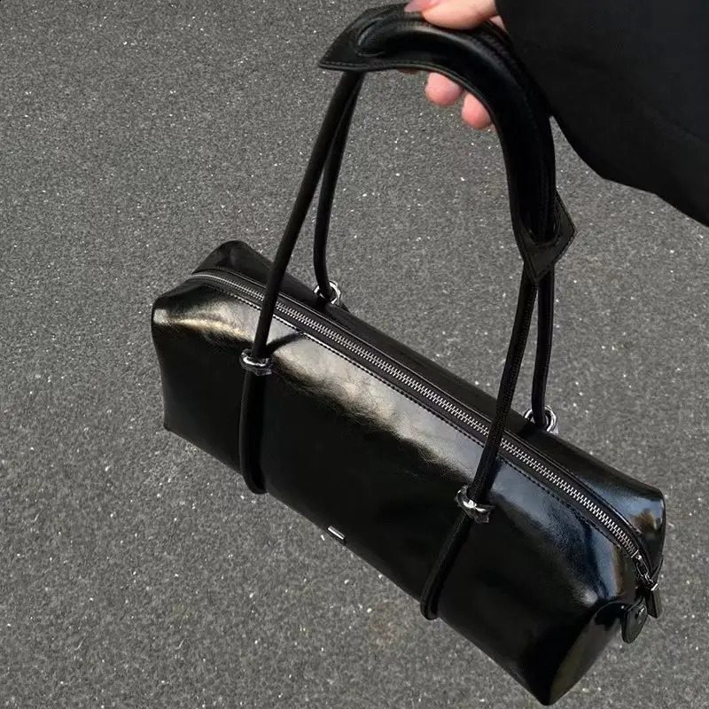 Large capacity Boston bag tie Trendy Streetewear motorcycle Black travel Bolsos Para Mujer Tendencia 240903