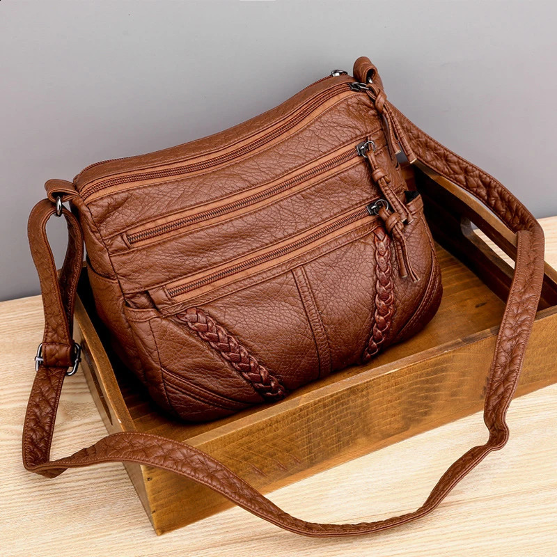 Arrival Women Shoulder Bags Retro PU Leather Messenger Bag For mama Lightweight Crossbody Purse Female Handbags 240905