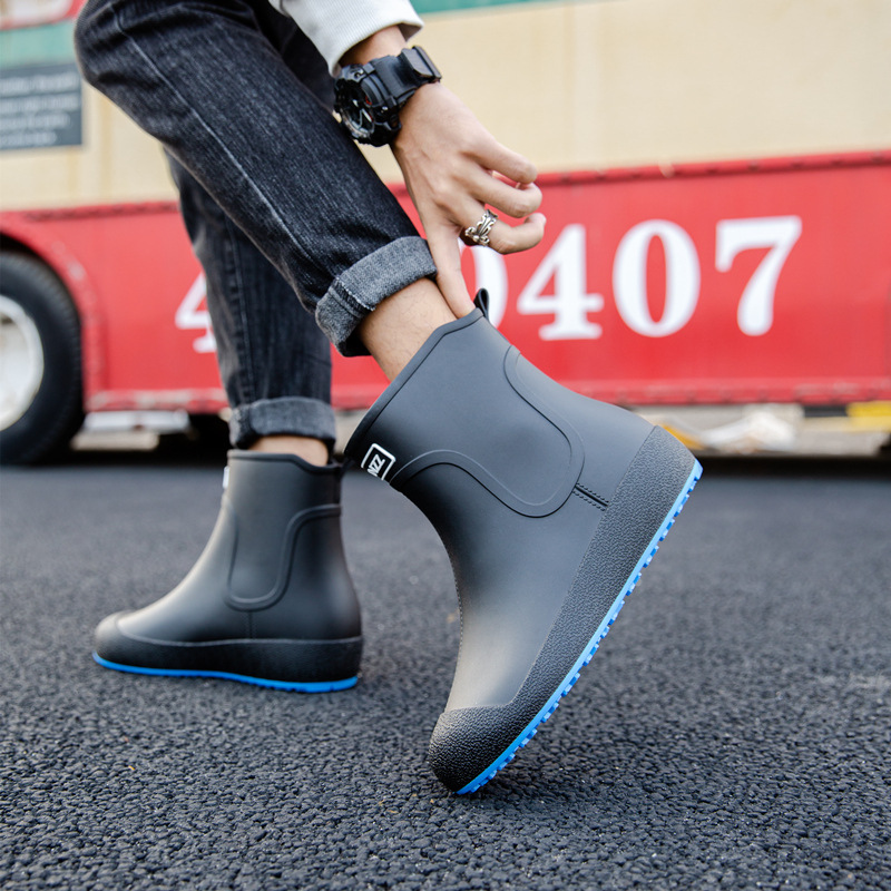 2023Men's Rain Boots Trend Slip on Waterproof Working Shoes for Men Platform Rain Shoes Fishing Galoshes New Unisex Ankle Boots