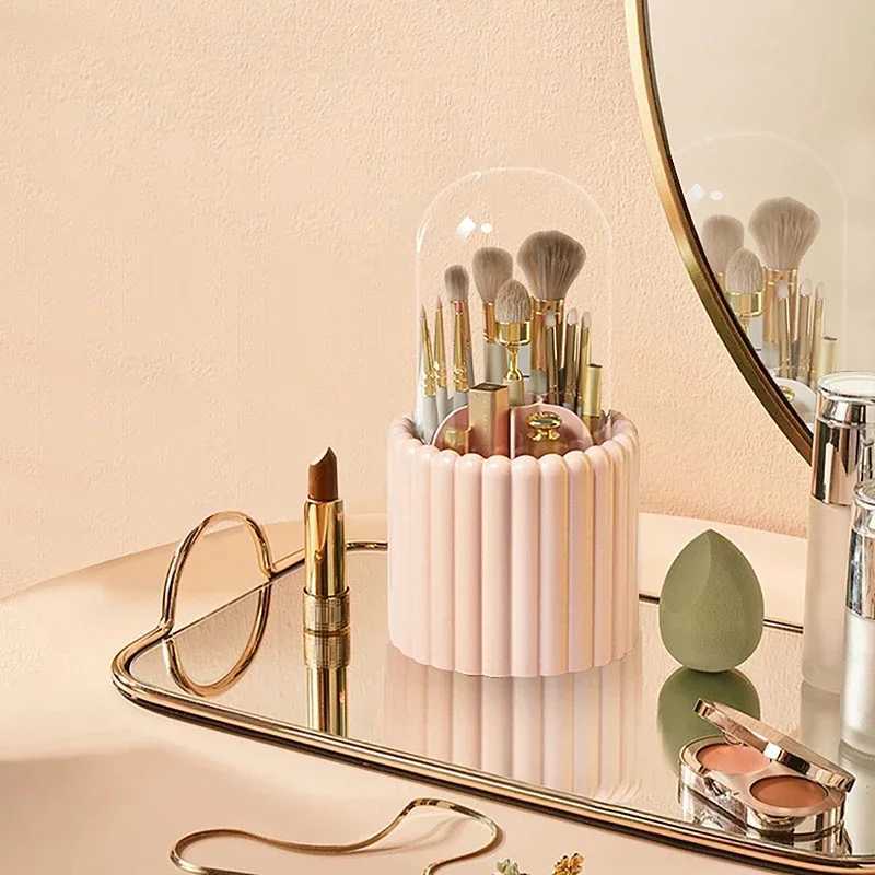 Hot 360 Rotating Makeup Brushes Holder With Lid Lipstick Organizer Cosmetic Make Up Storage Box Rotating Pencil Case Container Y240905