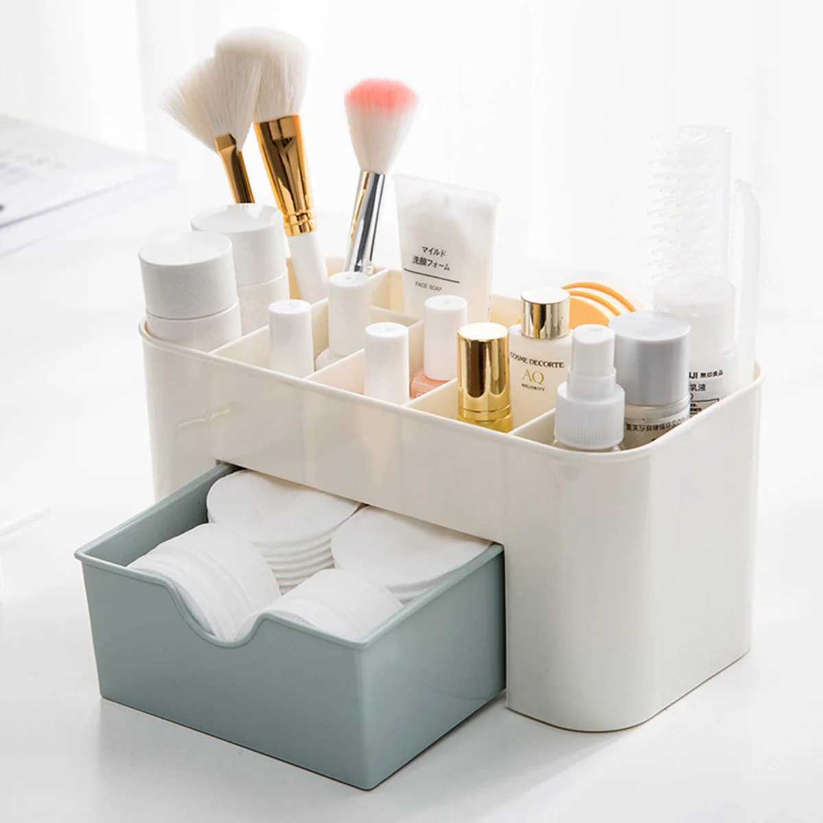Acrylic Plastic Makeup Organizer Storage Box with Drawer Cotton Swab Stick Storage Case lipstick organizer brush holder makeup Y240905
