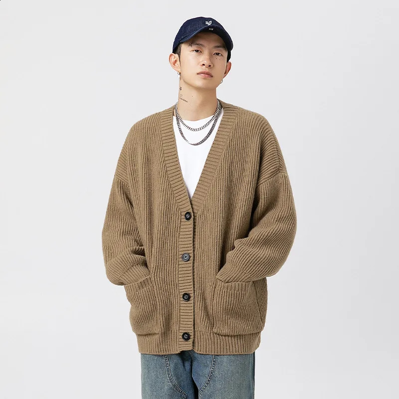 Thick Needle Heavy Texture Cardigan Sweater Men 2024 Autumn and Winter Couples with A Simple Solid Color Coat 240905 - view 4
