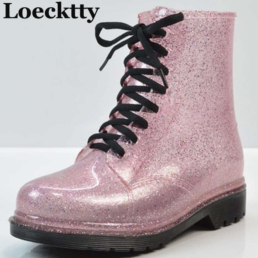 Women Transparent Waterproof Colorful Spring Autumn Shoes Rain Boot Woman Leopard Print Ankle Boots Large Size 40