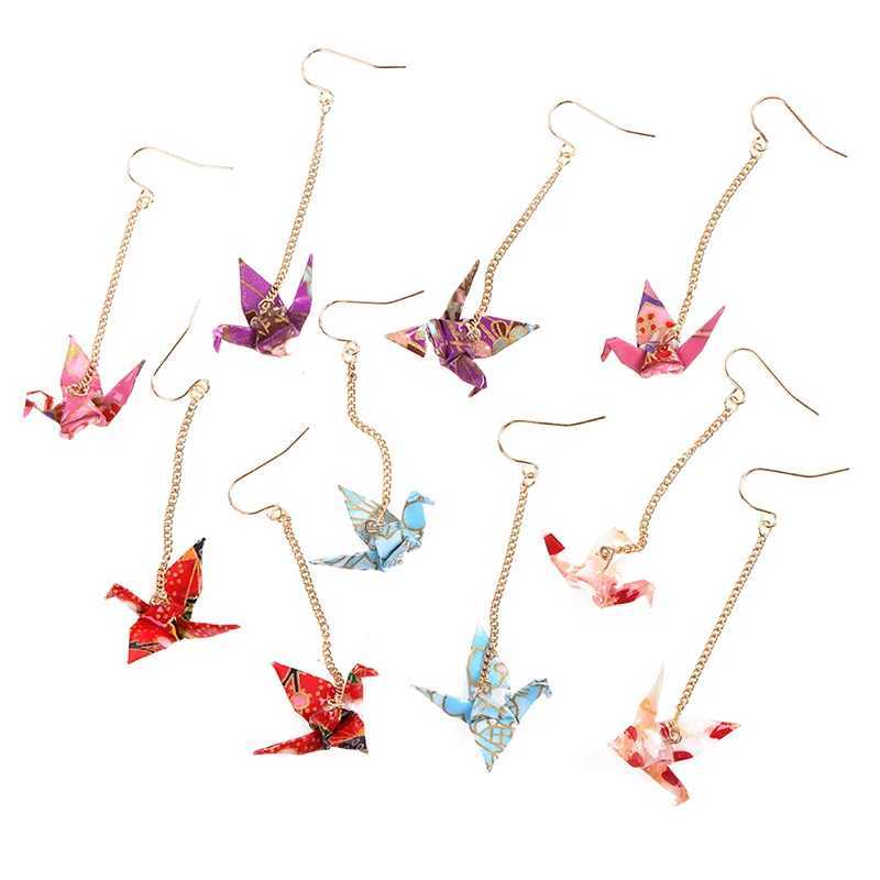 1 pair of origami womens pendant earrings ethnic crane pendant romantic party accessory charming gift W240904