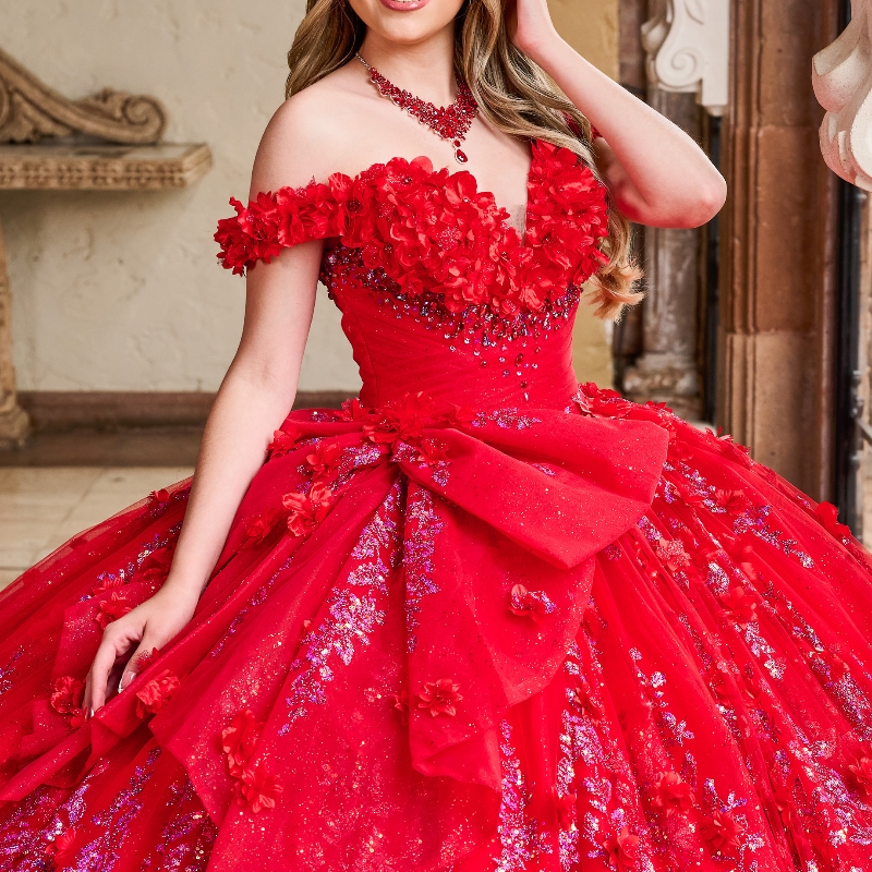 Red Shiny Princess Ball Gown Quinceanera Dresses Off The Shoulder Sequin Applique Lace Beads Tull Sweet 16 Dress Vestido De 15Anos