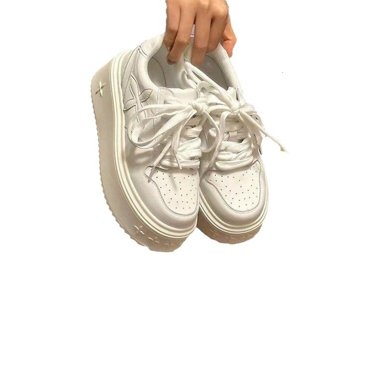 Thick soled white for women, spring summer new versatile, small height increasing, sponge cake sports and leisure board shoes, ins shoes