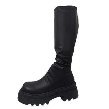 Black French Style Martin Boots Slim And Thick Soled Fashion Boots For Women Autumn High Knight Boots 240826