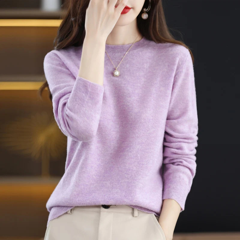 100% wool cashmere sweater womens loose casual knitted round neck highquality autumn and winter 240905