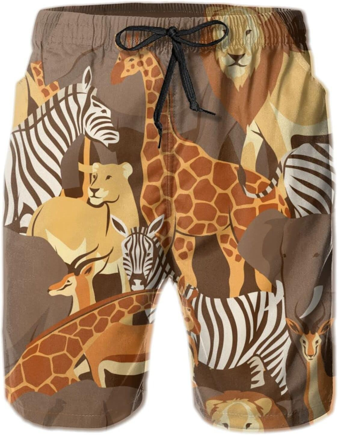 Mens Shorts 3D Printed Pattern African Animals Swim Trunks Quick Dry Stylish Beach Board Swimwear