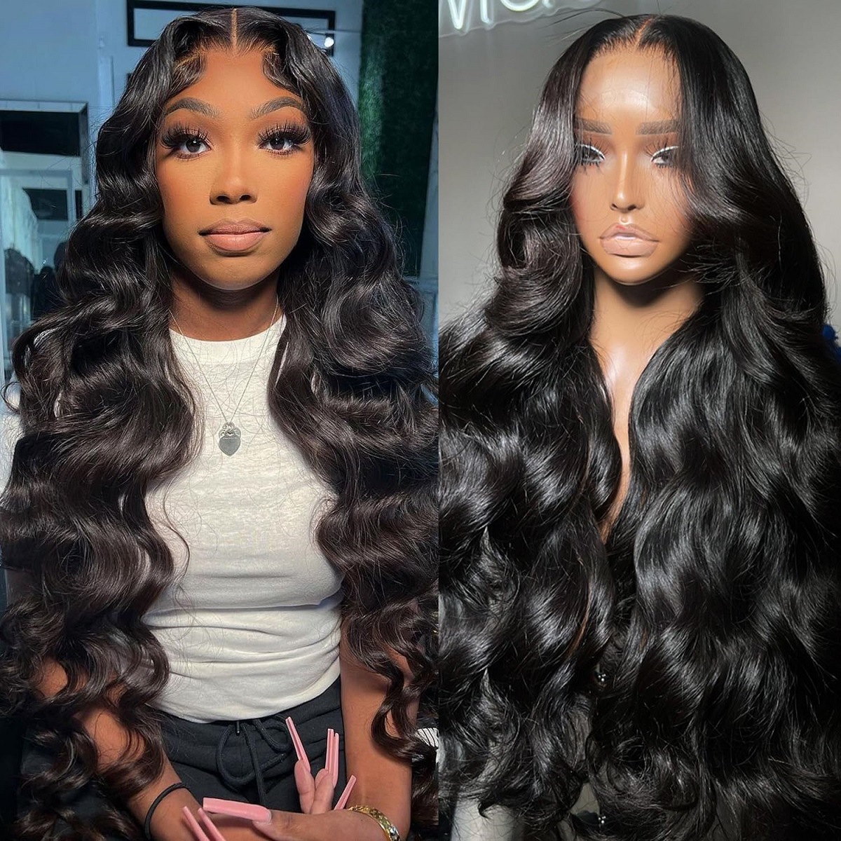 13x4 Deep Wave Simualtion Human Hair Brazilian lace wig in large waves long curly hair African women's long hair wig set