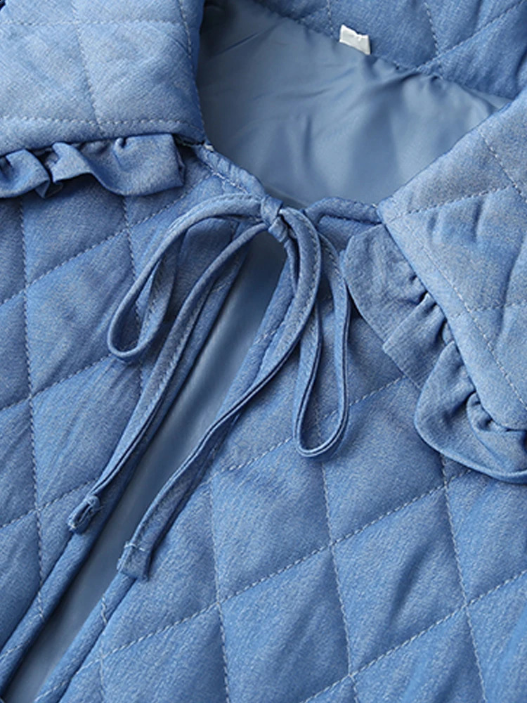 Kapuza Womens Tie Patch Pocket Jacket with Retro Collar Long Sleeve Unique Top 240902