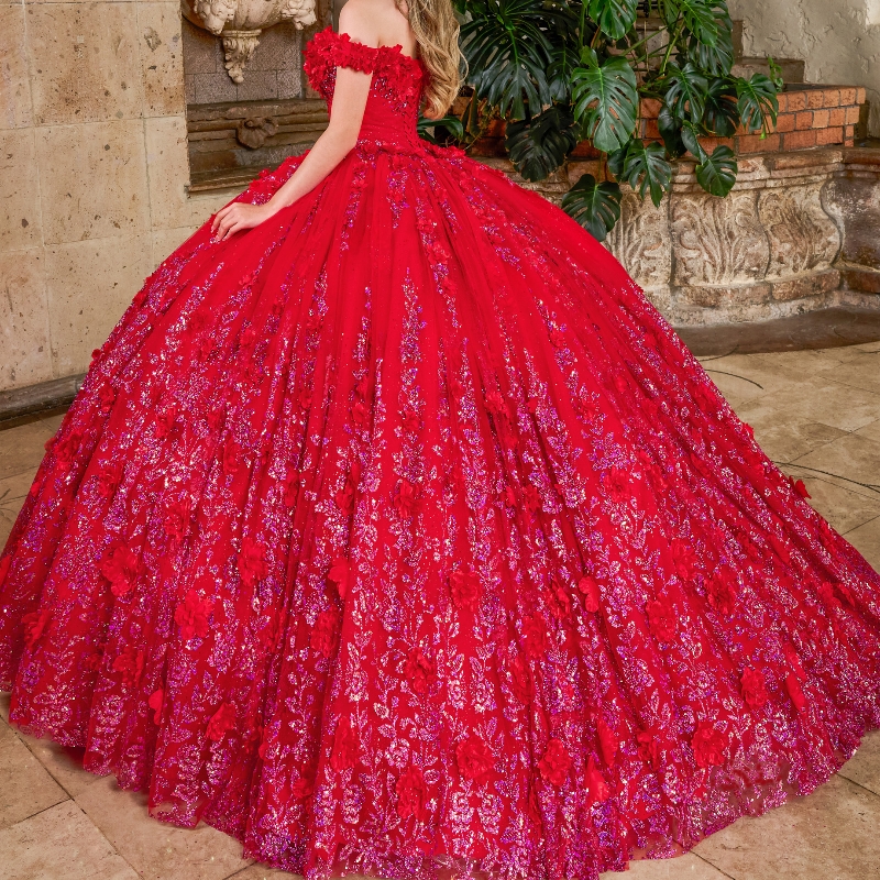 Red Shiny Princess Ball Gown Quinceanera Dresses Off The Shoulder Sequin Applique Lace Beads Tull Sweet 16 Dress Vestido De 15Anos