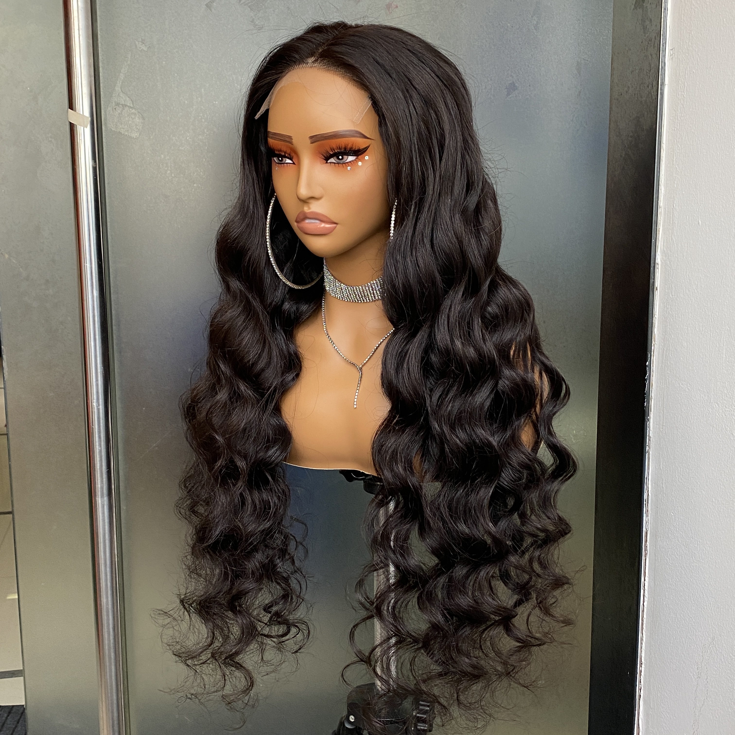 Malaysian Peruvian Indian Brazilian Double Drawn 1b Natural Black Body Wave 5x5 HD Lace Closure Glueless Wig 30 Inch 100% Raw Virgin Remy Human Hair