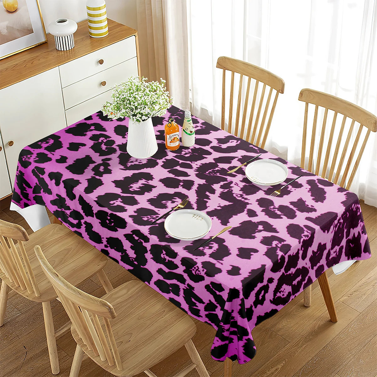 Pink Leopard Print Tablecloth Rectangular Wildlife Leopard Skin Home Decoration for Tablecloth Tea Table Kitchen Dining Room 240903